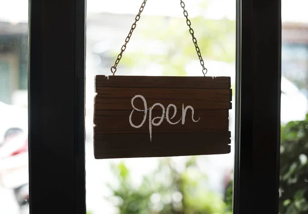 Shop Open Wooden Sign Mockup — Stock Photo, Image