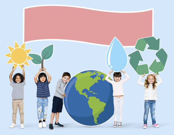 Diverse kids spreading environmental awareness