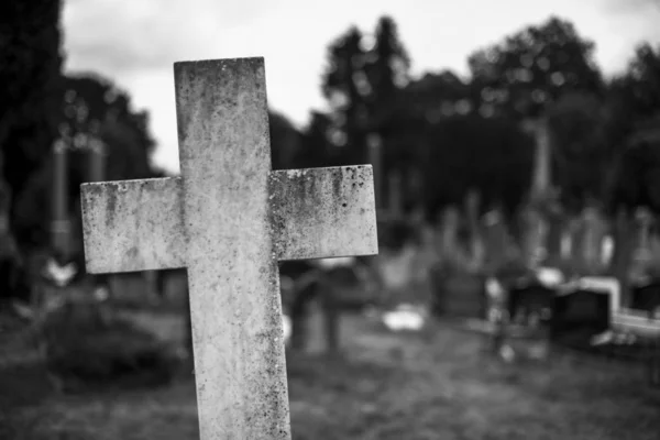 Croix Pierre Dans Cimetière — Photo