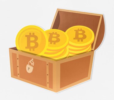 Bitcoins içinde bir hazine sandığı yığını
