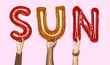 Güneş balonları kelime gösteren eller