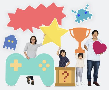 Mutlu aile oyun simgeleri holding