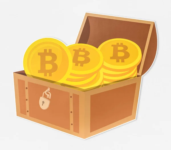 Stapel Bitcoins Einer Schatztruhe — Stockfoto