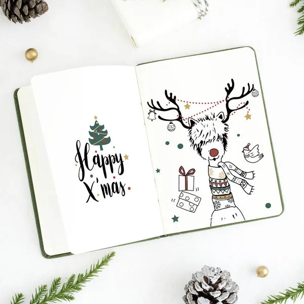 Christmas Illustrations Notebook Mockup — Stock Photo, Image