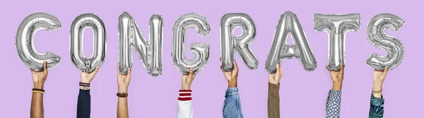 Silver Gray Alphabet Balloons Forming Word Congrats — Stock Photo, Image