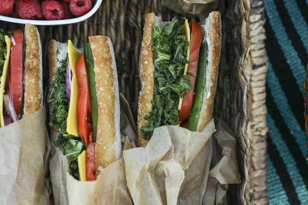 Sanduíches Vegan Para Almoço Praia — Fotografia de Stock