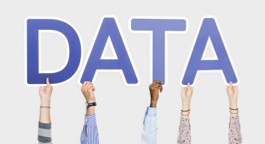 Word veri şekillendirme mavi mektupları holding eller