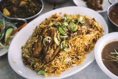Geleneksel Pakistan tavuk biryani portre