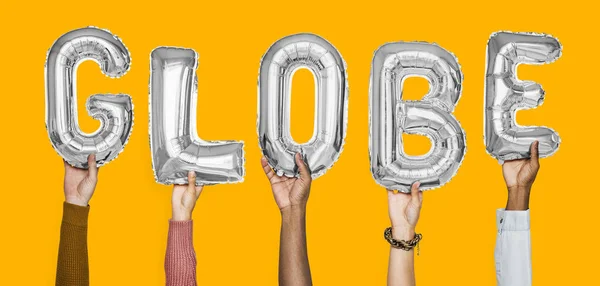 Hands Showing Globe Balloons Word — Stock Photo, Image