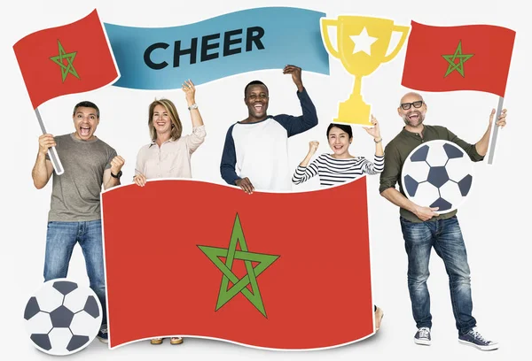 Различные Футбольные Болельщики Флагом Марокко — стоковое фото