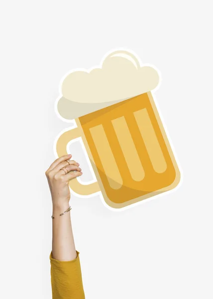 Hand Holding Slice Beer Cardboard Prop — Stock Photo, Image