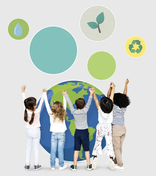Változatos Gyerekek Elterjedésének Környezeti Tudatosság — Stock Fotó