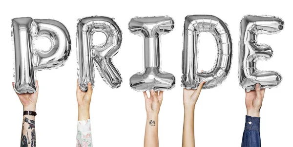 Silver Gray Alphabet Balloons Forming Word Pride — Stock Photo, Image