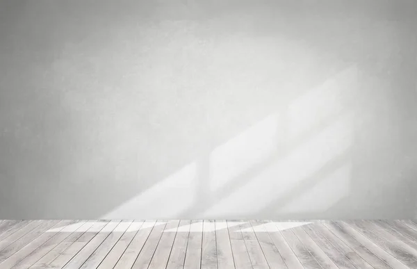 Mur Gris Dans Une Pièce Vide Avec Plancher Bois — Photo