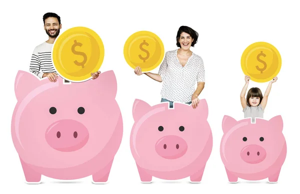 Happy Family Piggy Banks — Stock Photo, Image