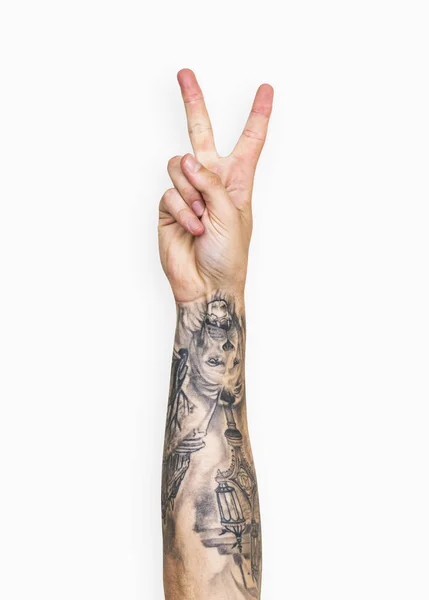 Hand Gestikuliert Frieden Mit Den Fingern — Stockfoto