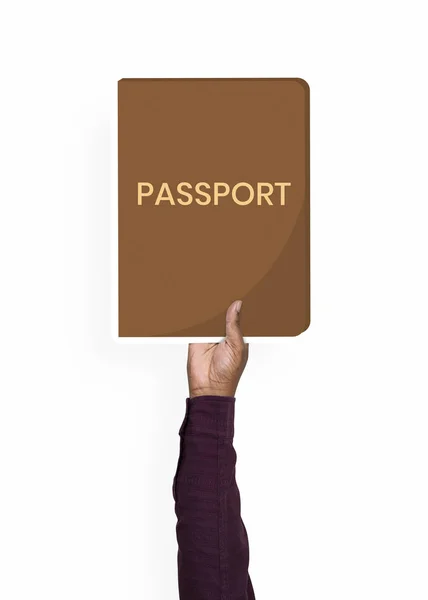 Hand Holding Passport Cardboard Prop — Stock Photo, Image