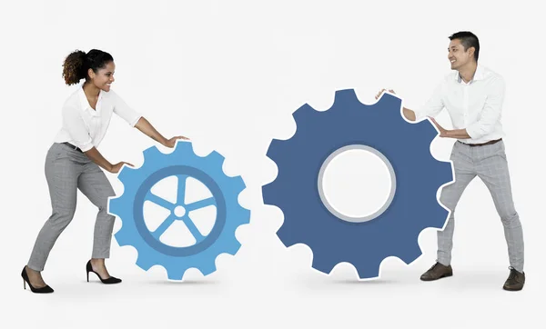 Business People Connecting Gears — Stock Photo, Image