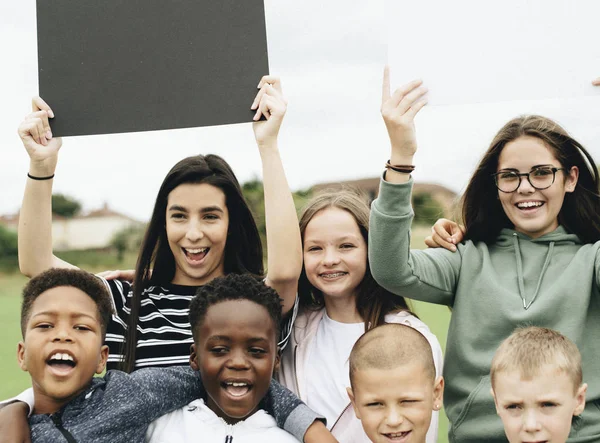 Group Diverse Kids Supporting Movement — Stock Photo, Image
