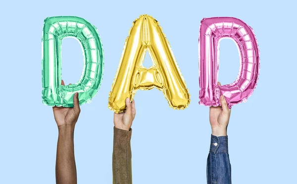 Hands Holding Dad Word Balloon Letters — Stock Photo, Image