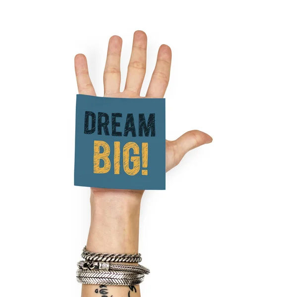 Hand Tonen Een Kleverige Nota Met Dream Big — Stockfoto