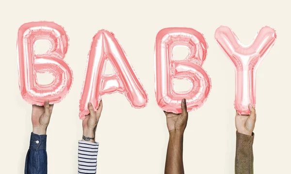 Hands Showing Baby Balloons Word — Stock Photo, Image