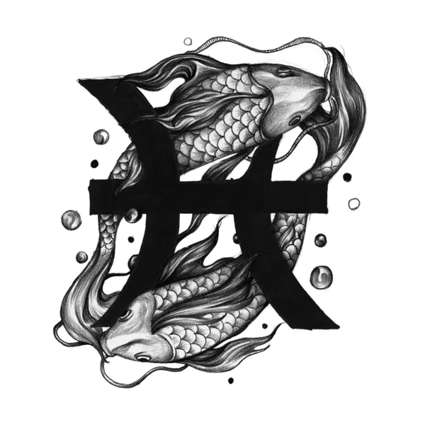 Elle Çizilmiş Astroloji Sembolü Balık Illüstrasyon — Stok fotoğraf