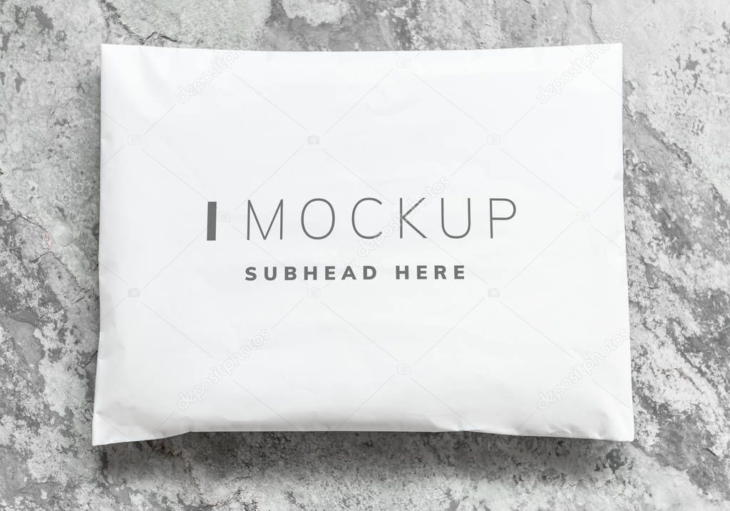 White plastic envelope packaging mockup