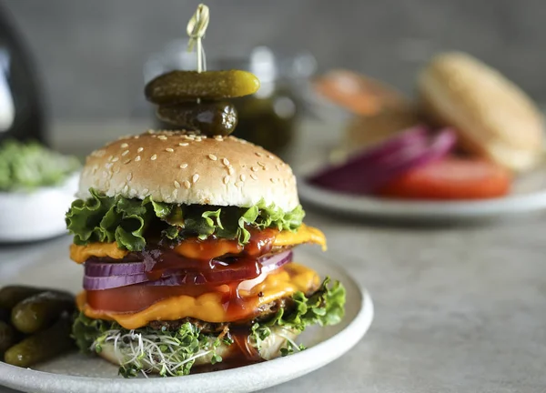 Hamburguesa Vegetariana Comida Fotografía Receta Idea — Foto de Stock