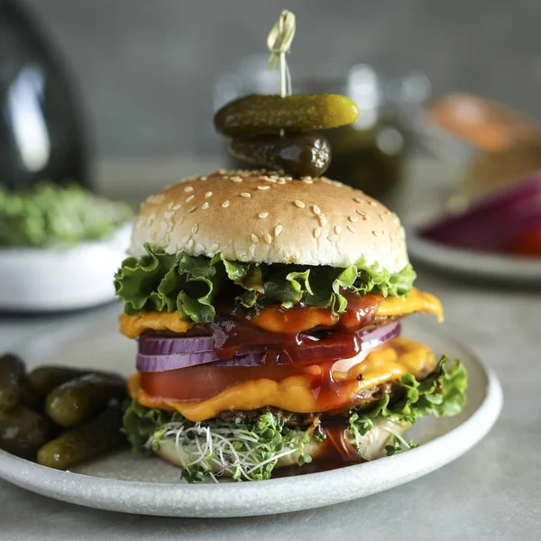 Hamburguesa Vegetariana Comida Fotografía Receta Idea — Foto de Stock