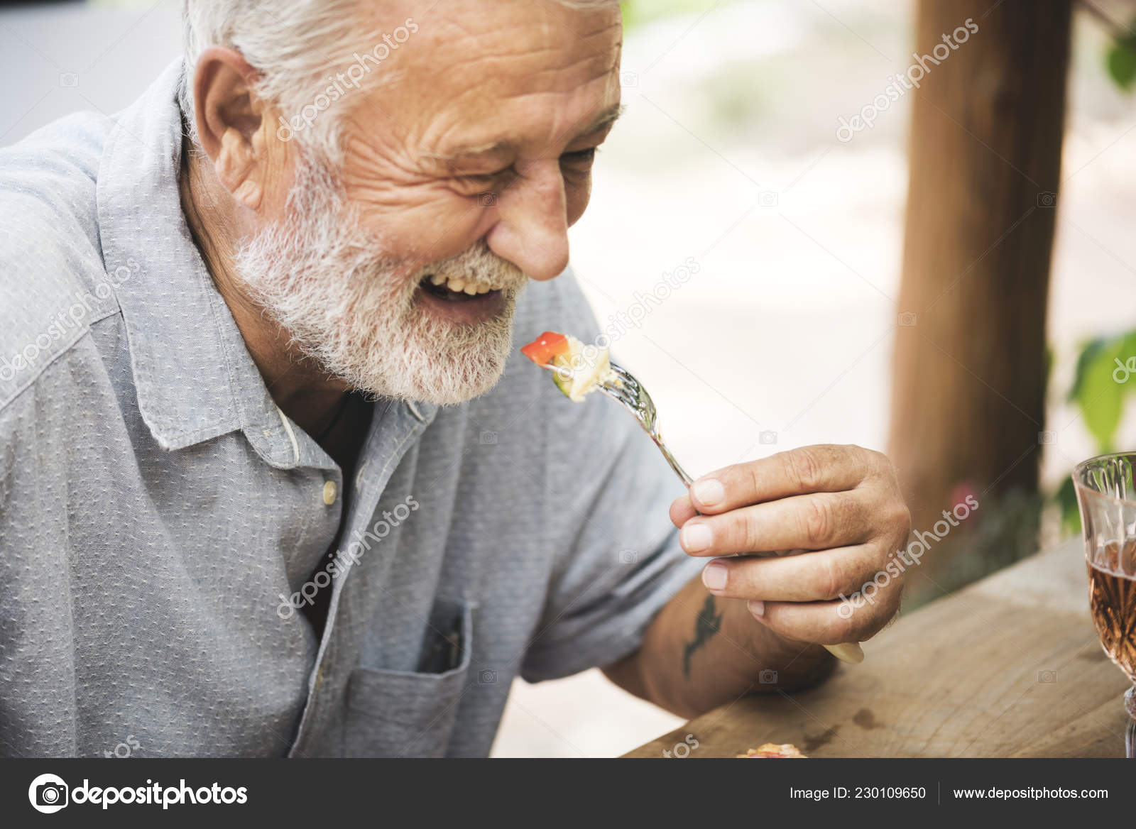 White Haired Man Enjoying Some Food Stock Photo C Rawpixel