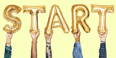 Başlangıç sözcük balonu holding eller