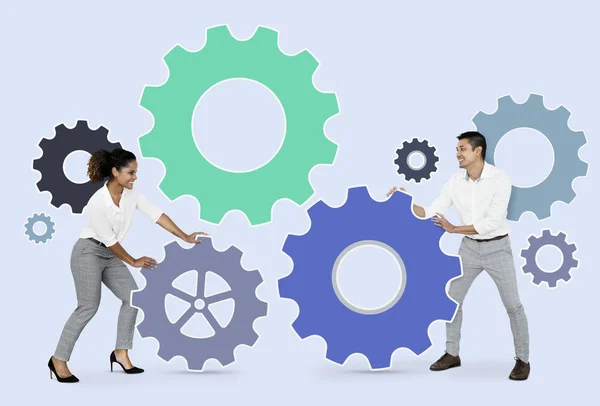 Business Partners Connecting Gears — Stock Photo, Image