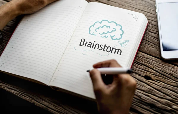 Brainstrom Κειμένου Ένα Σημειωματάριο — Φωτογραφία Αρχείου