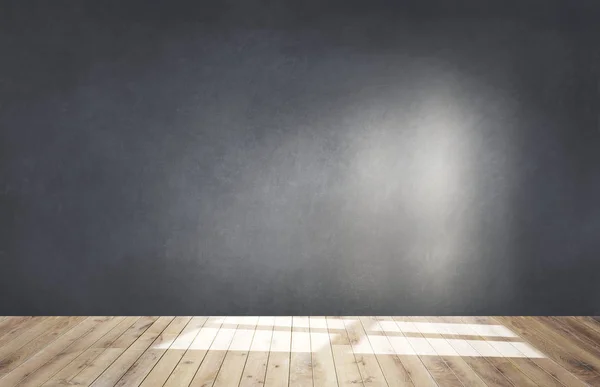 Pared Negra Una Habitación Vacía Con Suelo Madera — Foto de Stock