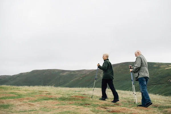 Aktive Seniorer Med Trekkstolper – stockfoto