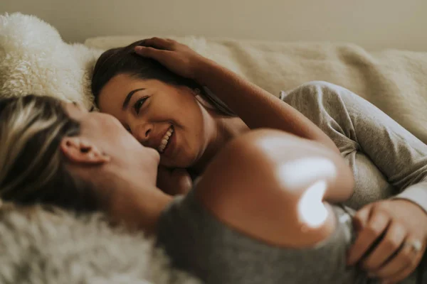 Lesbian Couple Together Bed — Stock Photo, Image