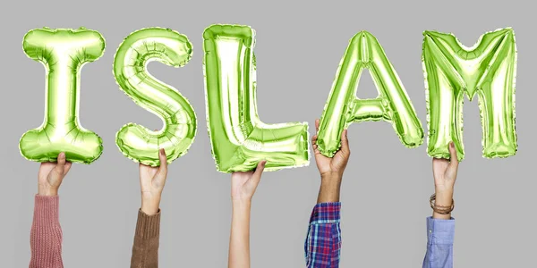 Руки Держащие Слово Ислама Буквами Шариков — стоковое фото