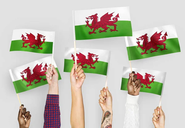 Hands Waving Flags Wales — Stock Photo, Image