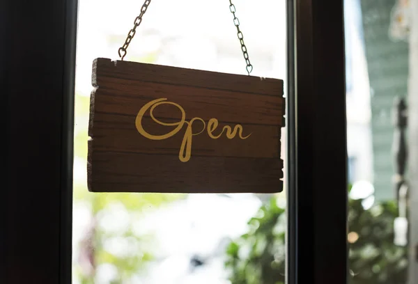 Shop Open Wooden Sign Mockup — Stock Photo, Image