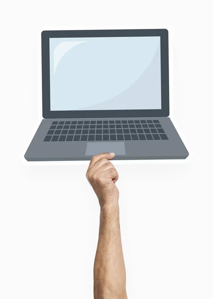 Hade Holding Laptop Clipart — Stockfoto