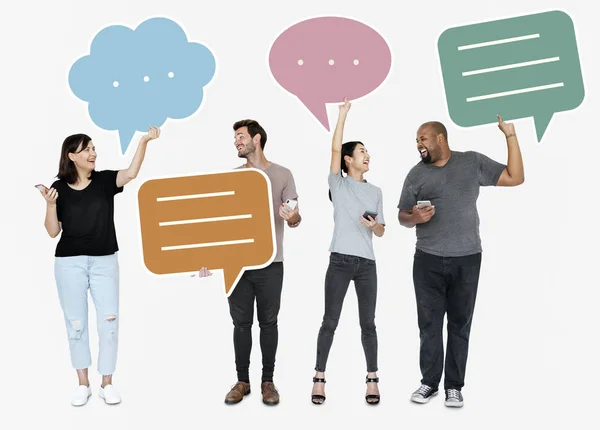 Diverse Social Media People Holding Speech Bubble Symbols — Stock Photo, Image