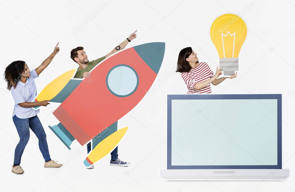 Technology and innovation concept shoot featuring a rocket icon
