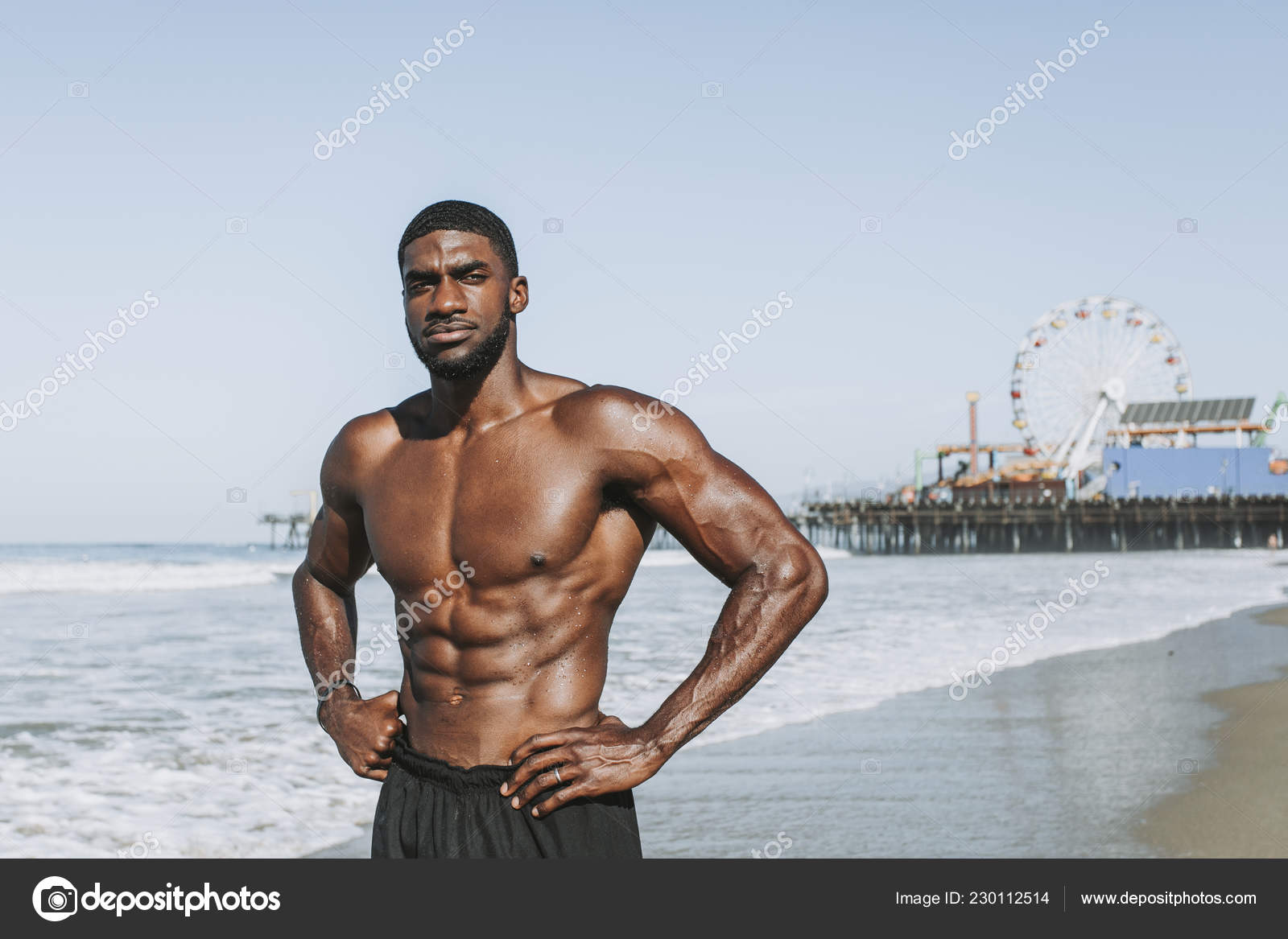 Fit Man Posing Beach Stock Photo by ©Rawpixel 230112514