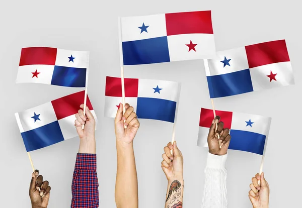 Ruce Mávali Vlajkami Panama — Stock fotografie