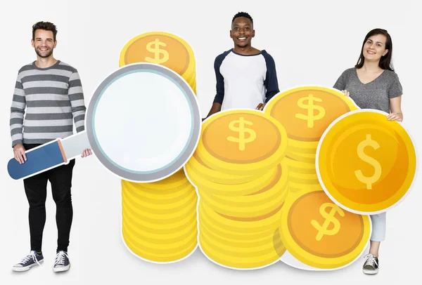 People Holding Icons Related Money Currency Concept — Stock Photo, Image