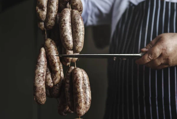 Butcher Smoked Sausages String — Stock Photo, Image