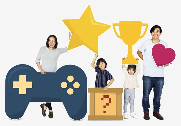 Bir Video Oyunu Mücadele Kazanan Aile — Stok fotoğraf