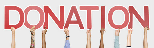 Red letters forming the word donation