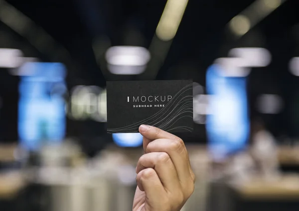 Hand Holding Black Business Card Mockup — Stock Photo, Image